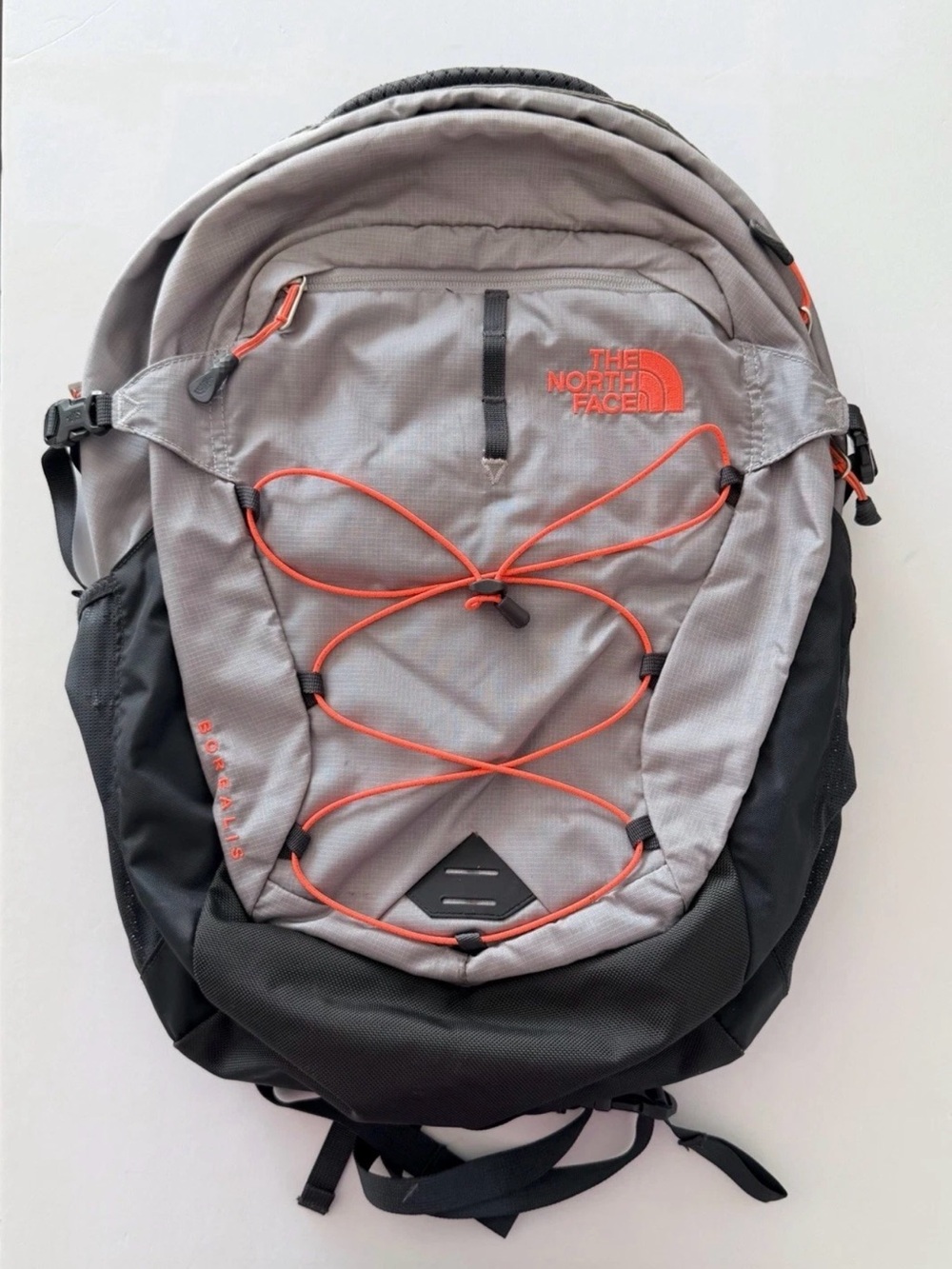 The North Face Gray and Black Backpack with Orange Bungee